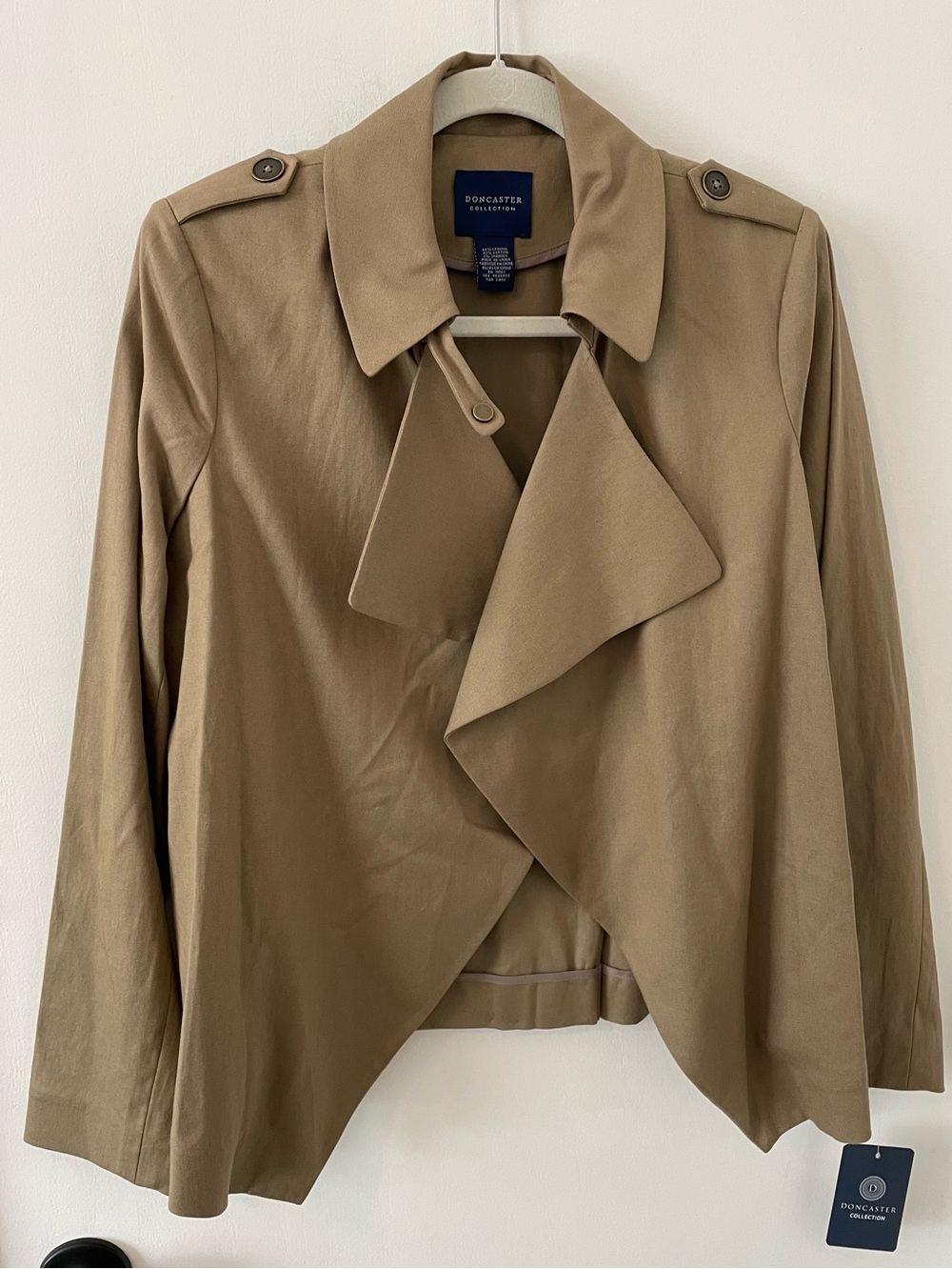 Doncaster Collection Women’s Size 10 Crop Sage Trench Coat Shrug Jacket NWT 004